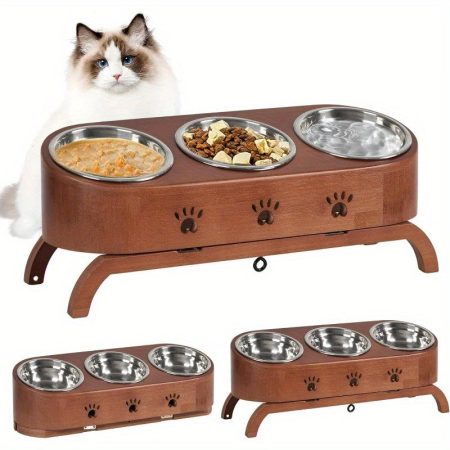 Elevated Cat BowlRaised Cat Food Bowls Tilted Pet Bowl Adjustbale Cats Feeding Station Pet Feeder with Stand 3 Bowls for Cats Small Dogs