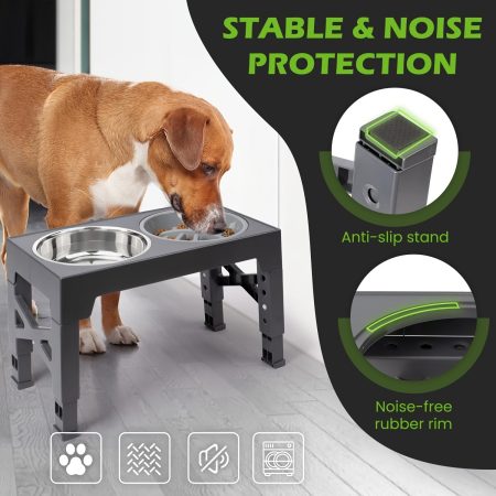 [Adjustable Dog Bowl] 5-Height Adjustable Raised Dog Bowl Set | Slow Feeder, Stainless Steel Elevated Bowls For Small To Large Dogs And Cats, Pet Water Bowl