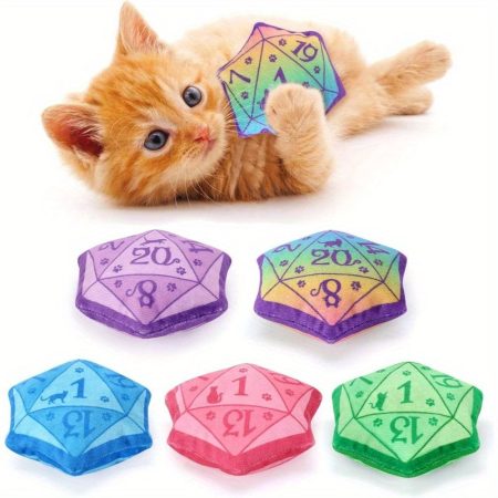 D20 Di Pet Herb Toy, DND Interactive Cat Toy Gifts for Role Playing Tabletop Game Soft Plush Funny Cute Kitten Teething Chew Pet Supplies Cat Lover Witchy Gift Idea Dnd Acssories Set of 5