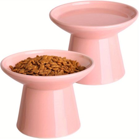 6. 2 Inch Extra Wide Elevated Ceramic Cat Bowls, Food and Water Bowl Set for Elder Big Cats Small Dogs, Raised Design for Pet Easy Eating, Protect Cat's Spine Set of 2(Pink)