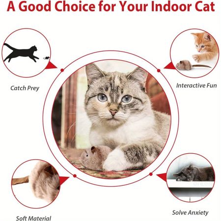 Gigwi Interactive Toy Set for Indoor Cats - 3pcs Plush Pack Including Squeaky Feather, Mouse Hunt, Chase Bird, and Chirping Cricket Toys
