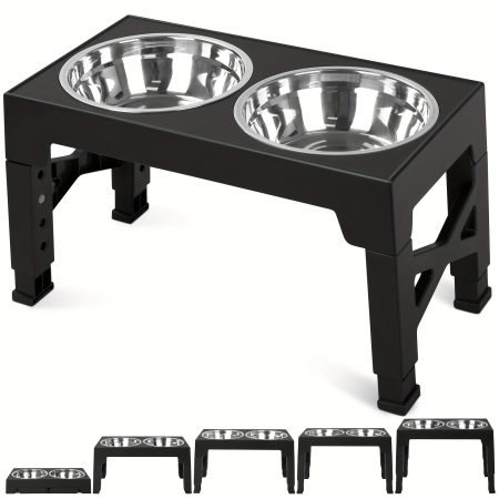 Elevated Dog Bowls with 2 Stainless Steel Dog Food Bowls, Raised Dog Bowl Adjusts to 5 Heights (3.15", 8.66", 9.84", 11.02", 12.2") for Small Medium And Large Dogs