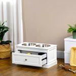 [Elevated Dog Bowls] Large Elevated PawHut Dog Bowls With Storage - Raised Dog Bowl Stand Pet Food Bowl Dog Feeding Station, 11L Capacity, White