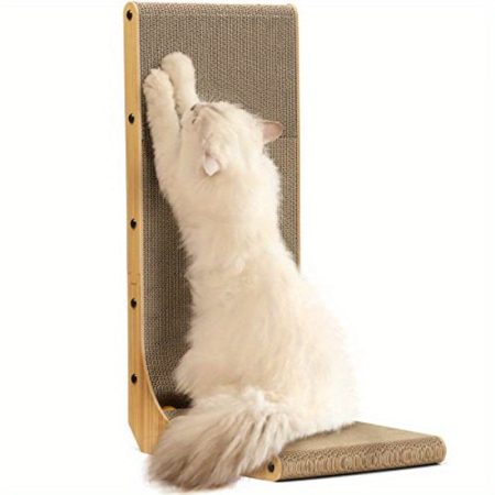 Extra Large 26.8" L-Shaped Cat Scratcher - Space-Saving Wall-Mounted scratch pad with Bonus Ball Toy, Heavy-Duty Cardboard Scratching Post for Indoor Cats, Dual Orientation (Vertical/Horizontal) - Furniture Protector for Apartments, Homes with Multiple Pe