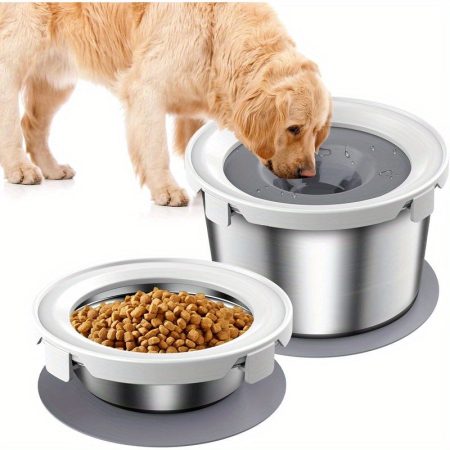 Dog Food & Water Bowl Set, No Spill for Indoor Pets, Spill Proof Stainless Steel Bowl