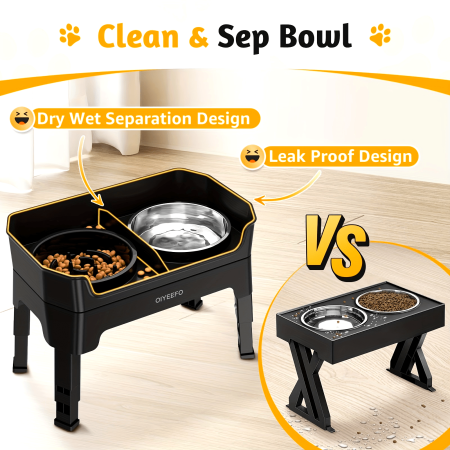 4 In 1 Large Elevated Dog Bowls: 4 Adjustable Height Raised Dog Bowl Stand With Mess Proof Design - Slow Feeder Licking Plate With 2 * 53oz Food Bowls