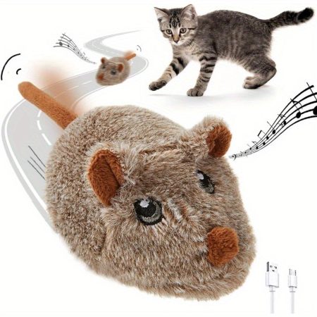 Interactive Electric Cat Toy with Squeaker - Automatic Self-Playing Moving Mouse, Realistic Brown, No Batteries Needed, Safe Plastic Construction for Indoor Kittens & Cats - Stimulates Hunting Instincts, Feline Enrichment, Dynamic Movement, Sturdy Build,