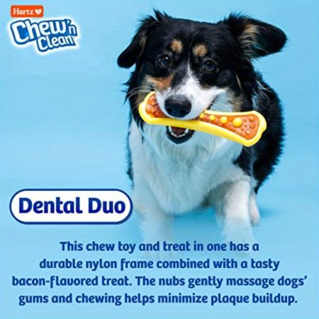 3-Pack Chew 'n Clean Dental Duo Dog Treat and Chew Toy - Medium Bite-Sized Chew-Resistant Treats with 3 Vibrant Colors (Orange/Black/Yellow) for Dental Health & Gum Care, Dog Chew Toy, Gum Care Accessories, Playful Dog Accessories